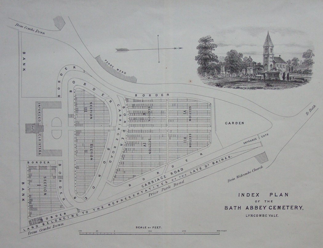 Lithograph - Index Plan of the Abbey Cemetery, Lyncombe Vale